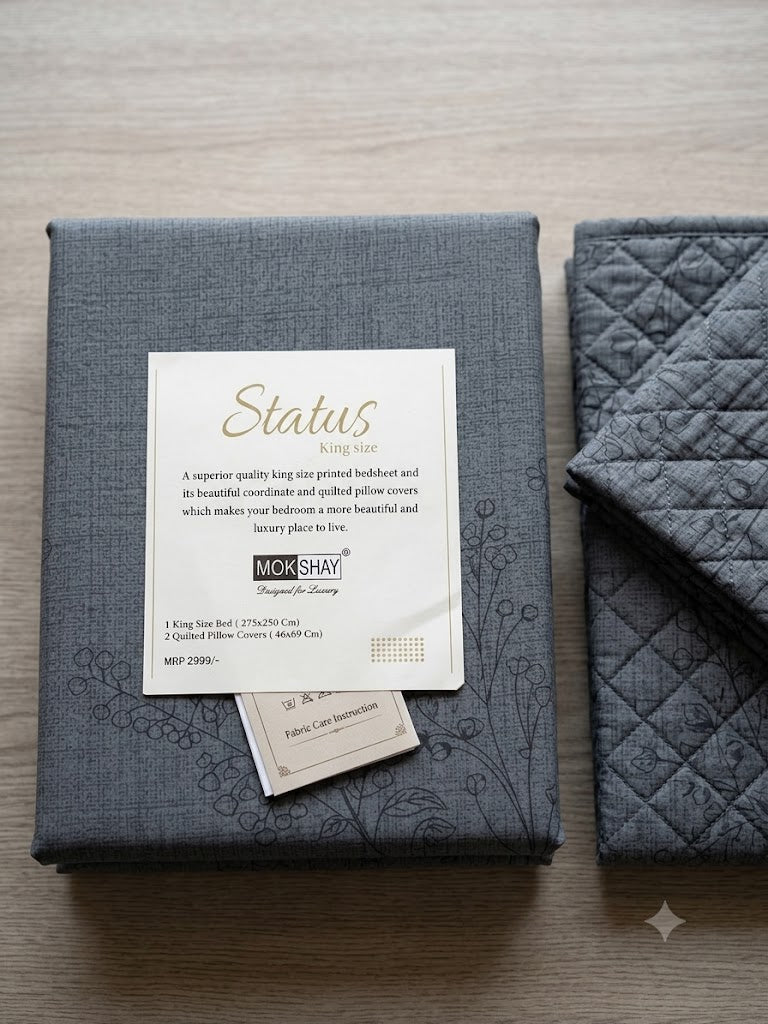 MOKSHAY Status King Quilted Premium King Size Bedsheet Set | 108 × 108 Inches