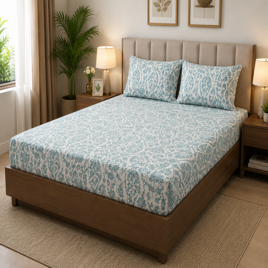 Bedfit King Elastic Fitted Bedsheet Set MOKSHAY®