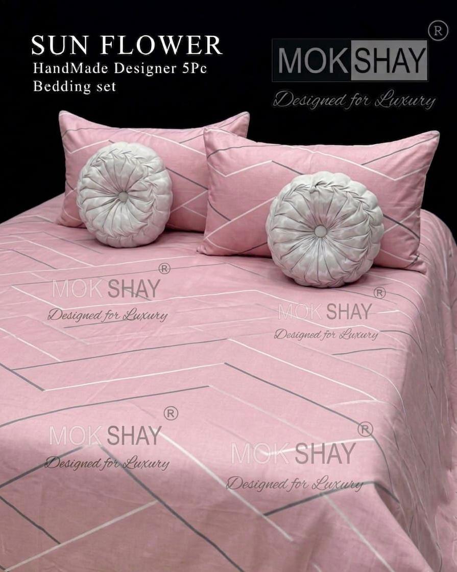 MOKSHAY Sunflower Premium Handmade Designer Cushion Bedding Set (5 Pieces)