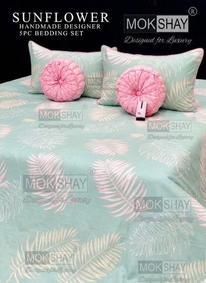 MOKSHAY Sunflower Premium Handmade Designer Cushion Bedding Set (5 Pieces)
