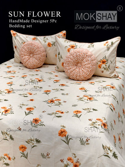 MOKSHAY® Sunflower Premium Handmade 5-Piece Cushion Bedding Set