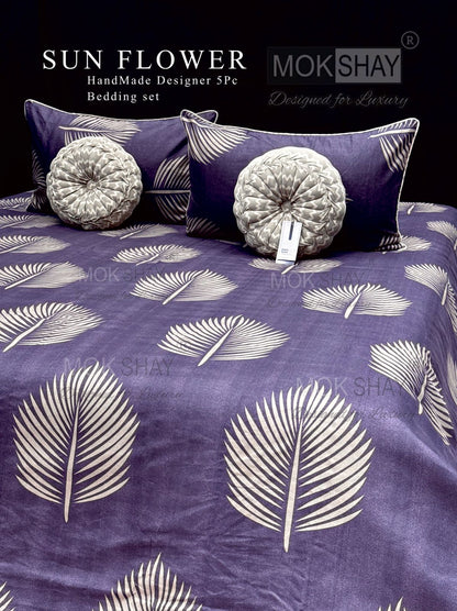 MOKSHAY Sunflower Premium Handmade Designer Cushion Bedding Set (5 Pieces)