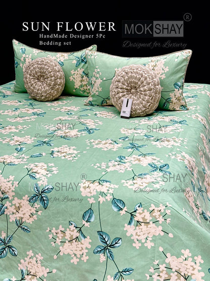 MOKSHAY Sunflower Premium Handmade Designer Cushion Bedding Set (5 Pieces)