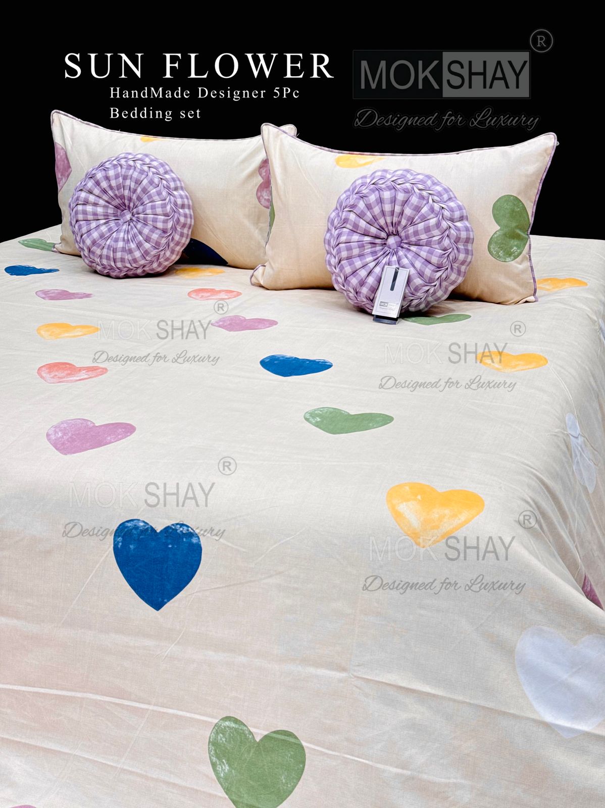 MOKSHAY Sunflower Premium Handmade Designer Cushion Bedding Set (5 Pieces)