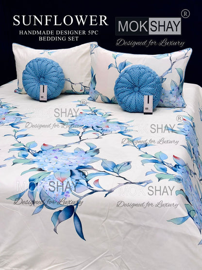 MOKSHAY Sunflower Premium Handmade Designer Cushion Bedding Set (5 Pieces)