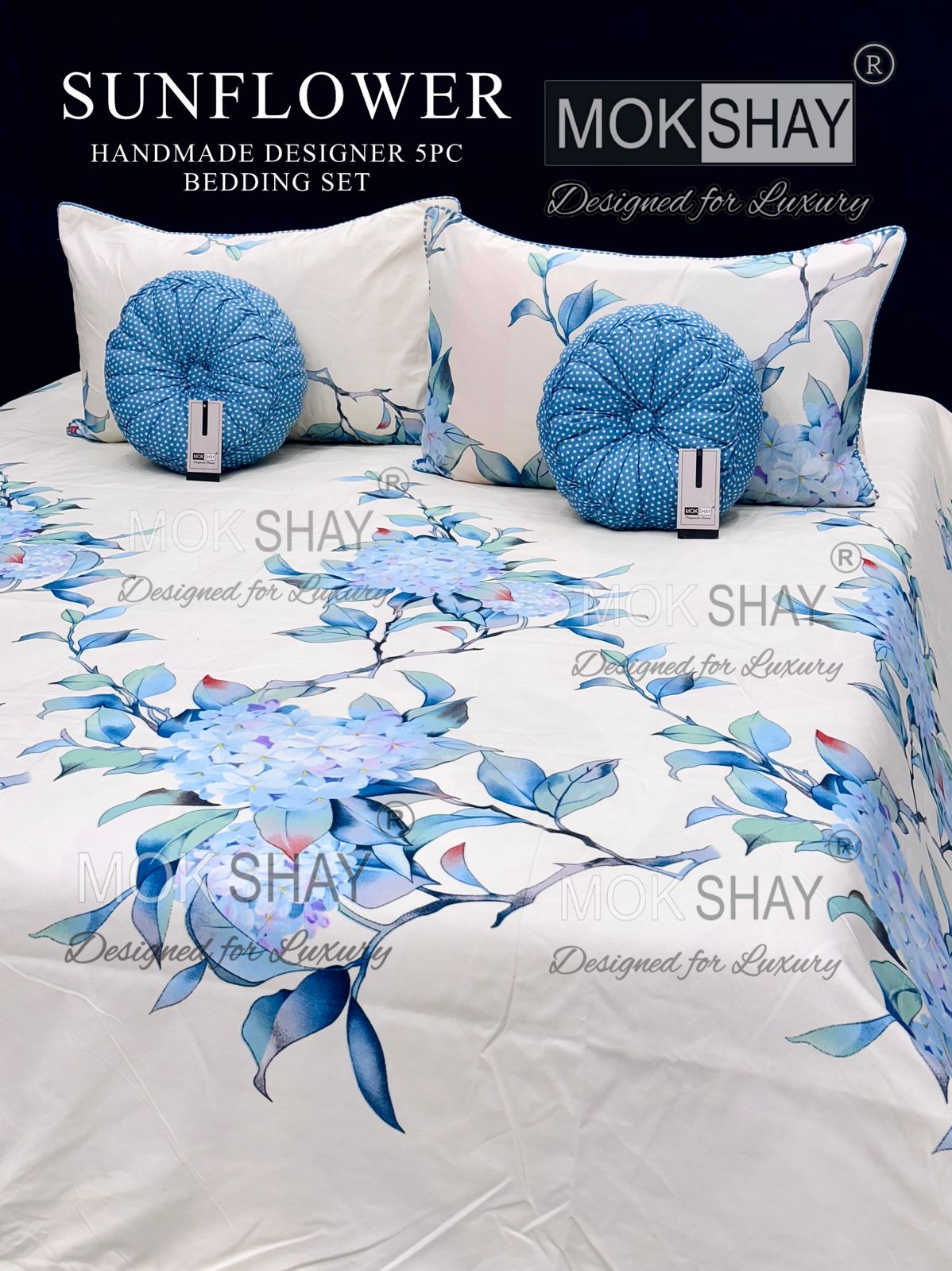MOKSHAY® Sunflower Premium Handmade 5-Piece Cushion Bedding Set