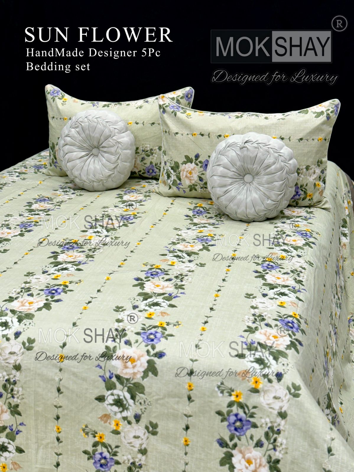 MOKSHAY® Sunflower Premium Handmade 5-Piece Cushion Bedding Set