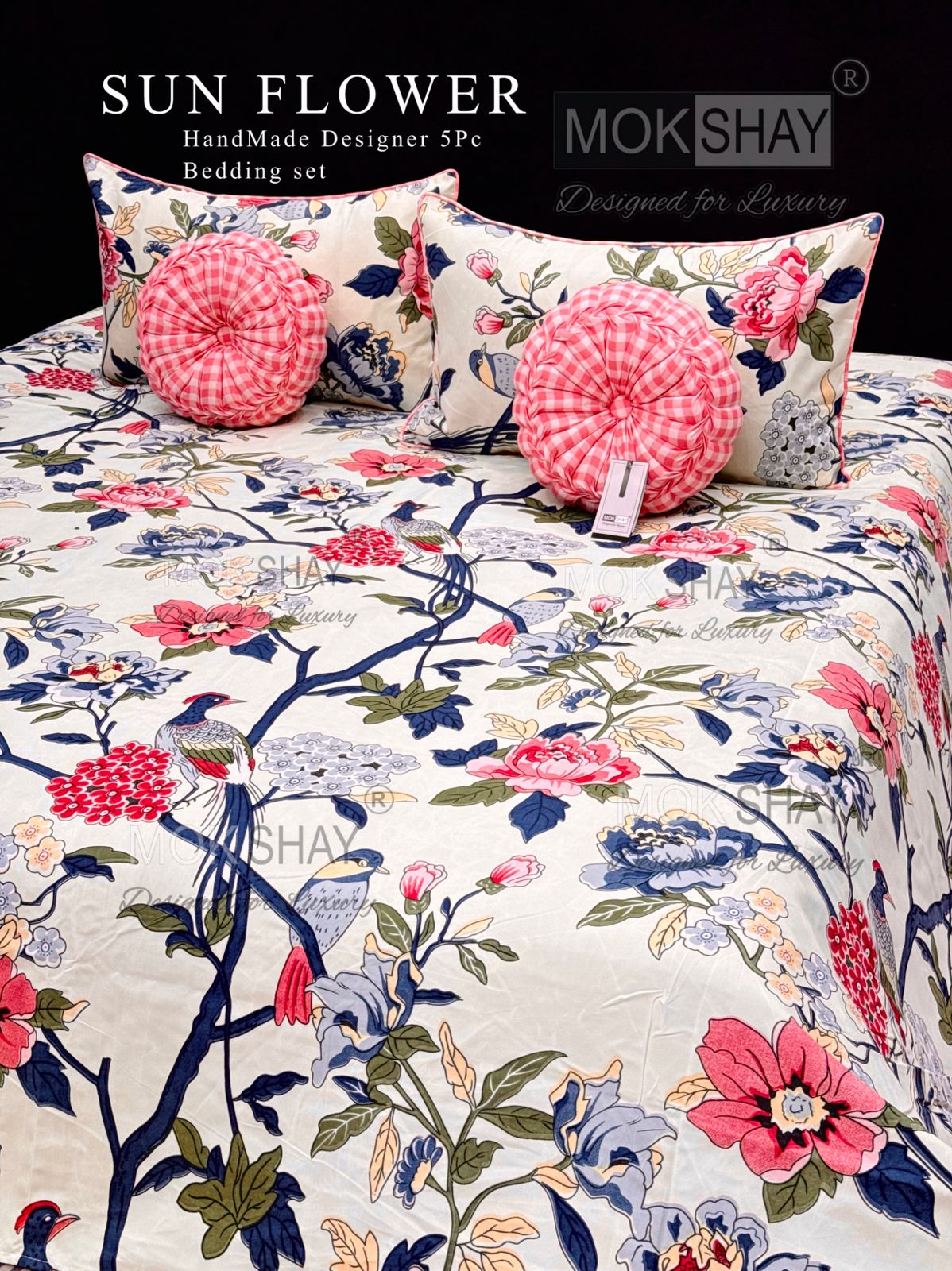 MOKSHAY® Sunflower Premium Handmade 5-Piece Cushion Bedding Set