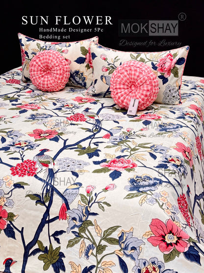 MOKSHAY® Sunflower Premium Handmade 5-Piece Cushion Bedding Set