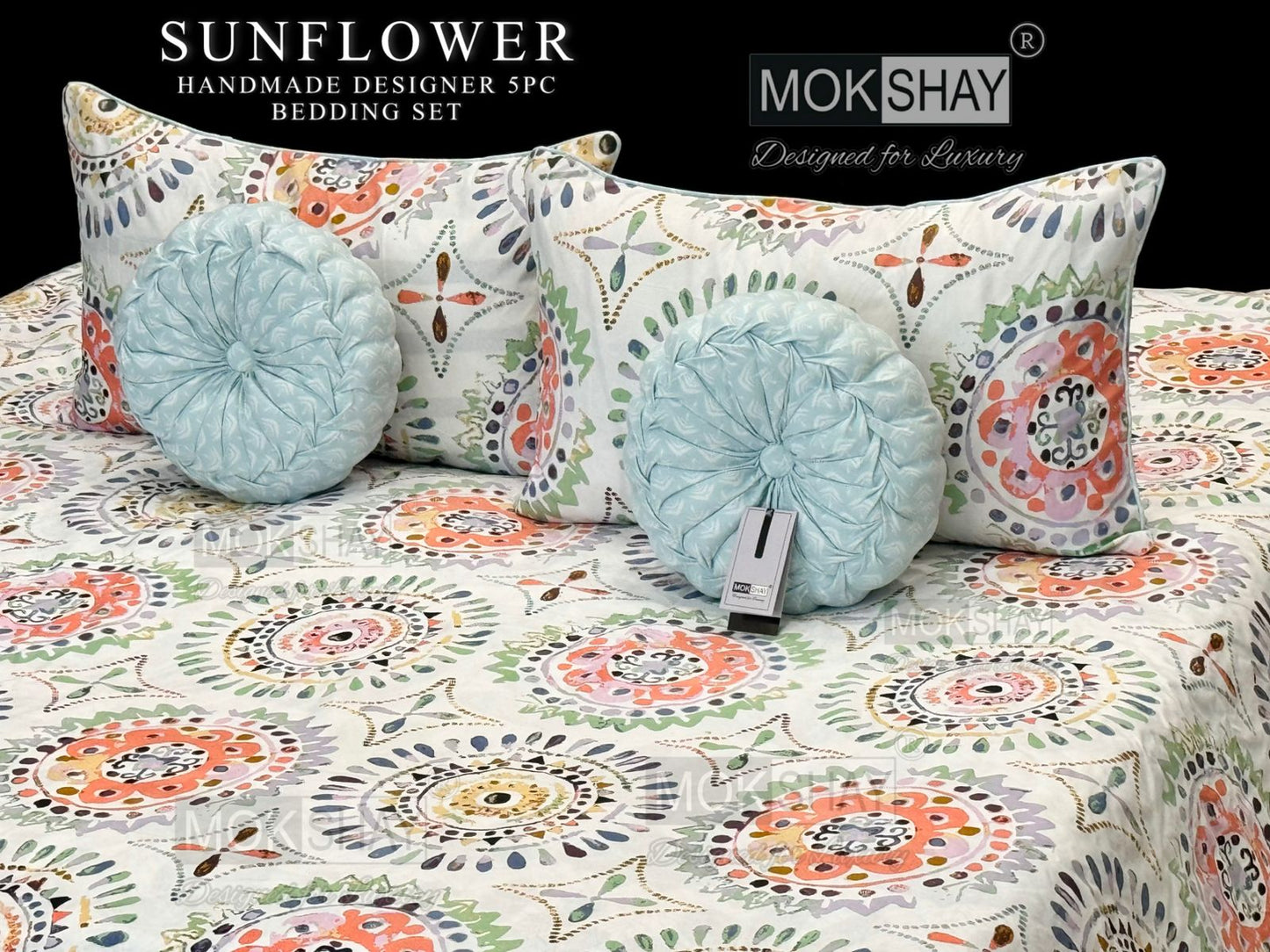 MOKSHAY® Sunflower Premium Handmade 5-Piece Cushion Bedding Set