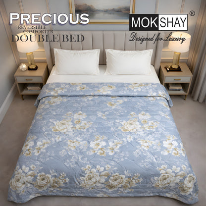 MOKSHAY Precious Reversible Double Bed Comforter | 150 GSM Micro Fibre Filling | 90 × 100 Inches | All Season
