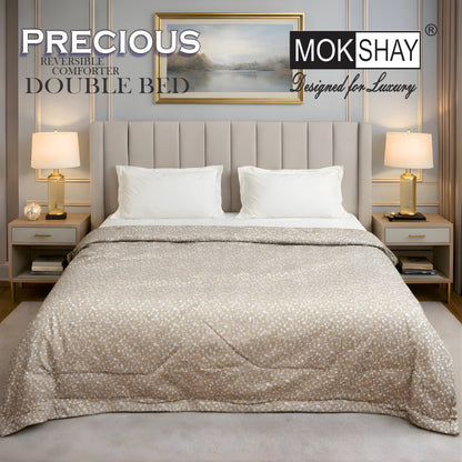 MOKSHAY Precious Reversible Double Bed Comforter | 150 GSM Micro Fibre Filling | 90 × 100 Inches | All Season