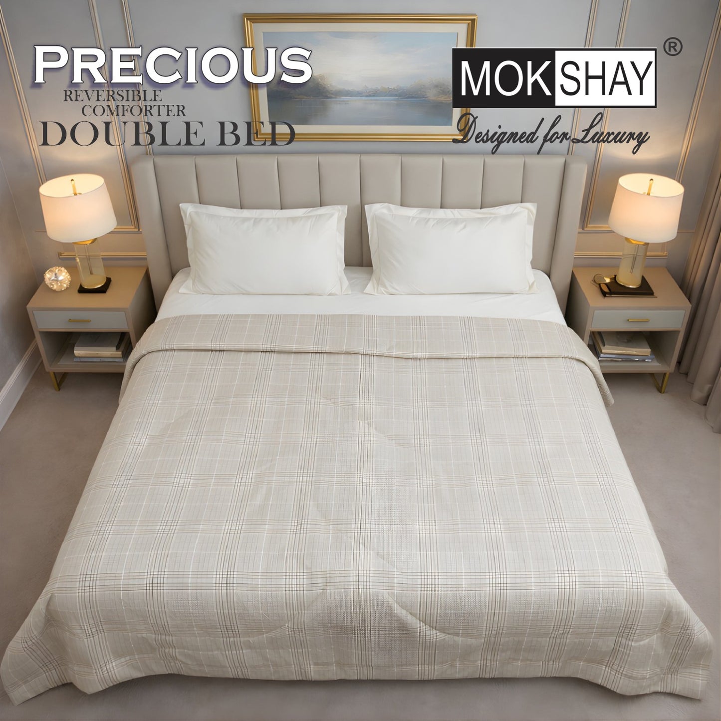 MOKSHAY Precious Reversible Double Bed Comforter | 150 GSM Micro Fibre Filling | 90 × 100 Inches | All Season