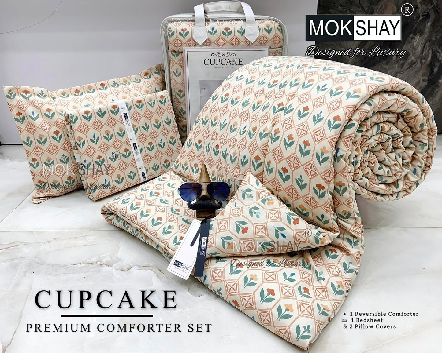 MOKSHAY® Cupcake 4PC Double Bed Comforter Set