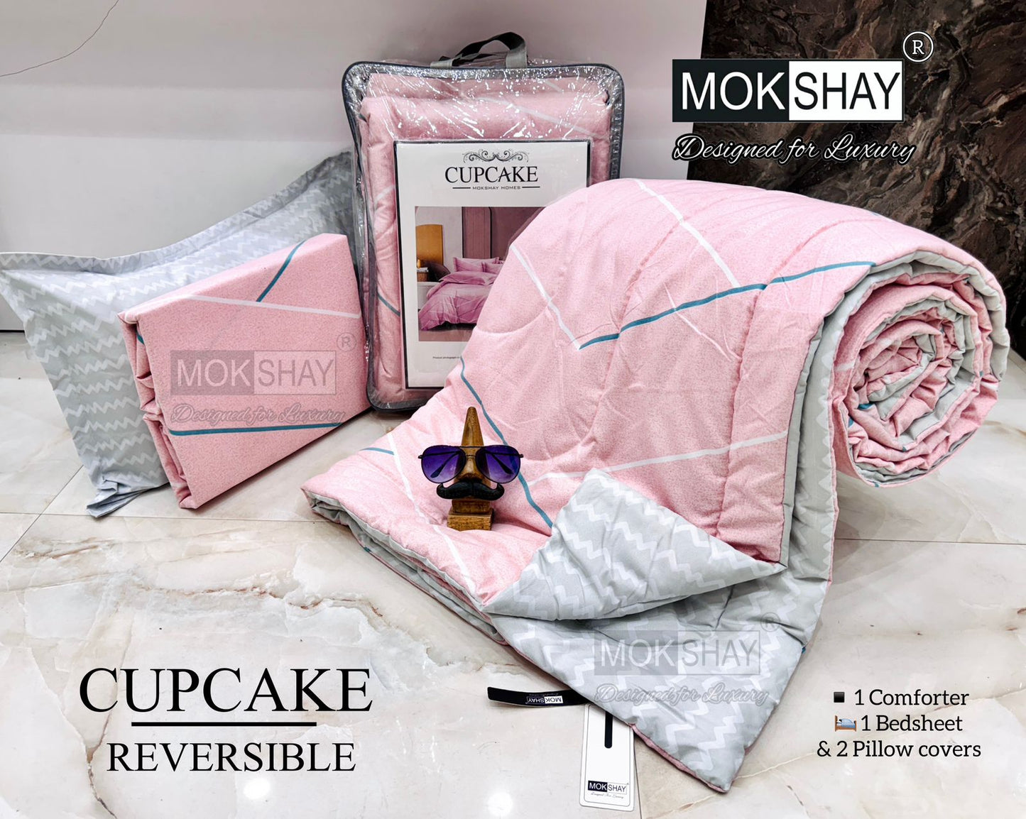 MOKSHAY® Cupcake 4PC Double Bed Comforter Set
