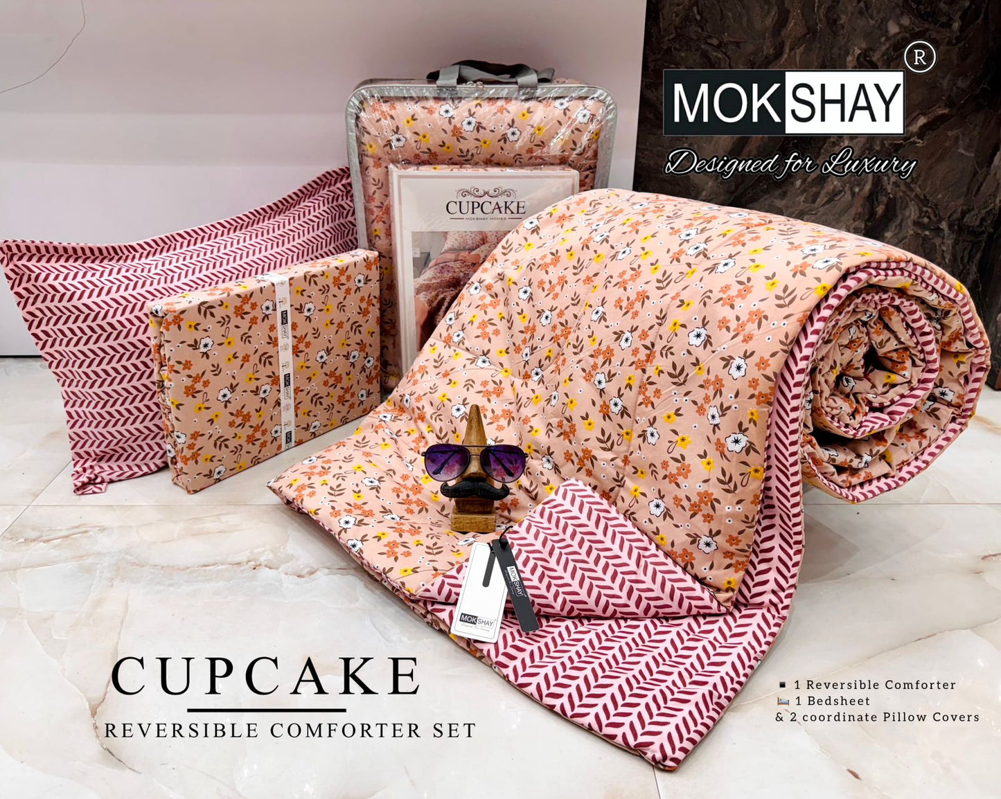 MOKSHAY® Cupcake 4PC Double Bed Comforter Set