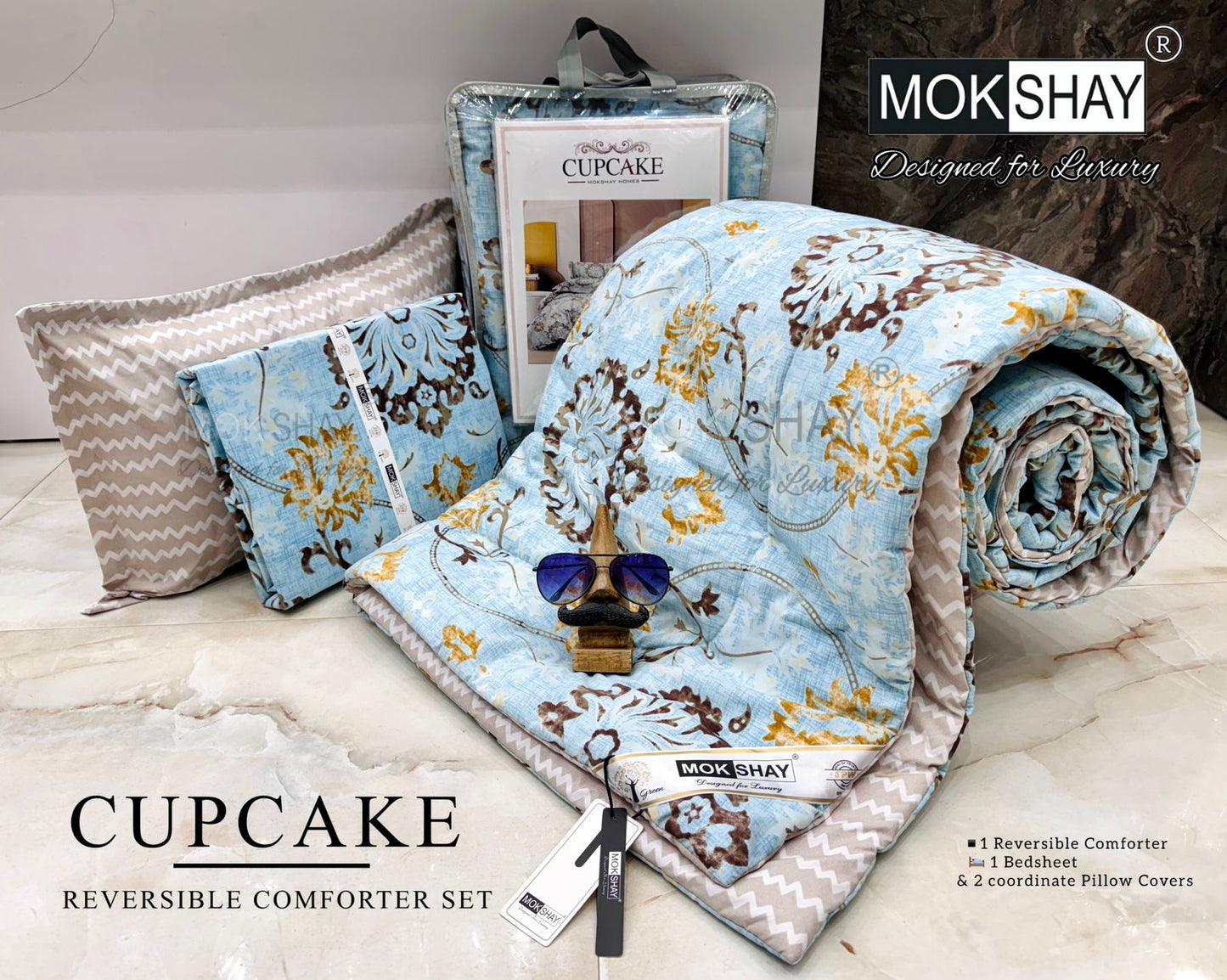 MOKSHAY® Cupcake 4PC Double Bed Comforter Set