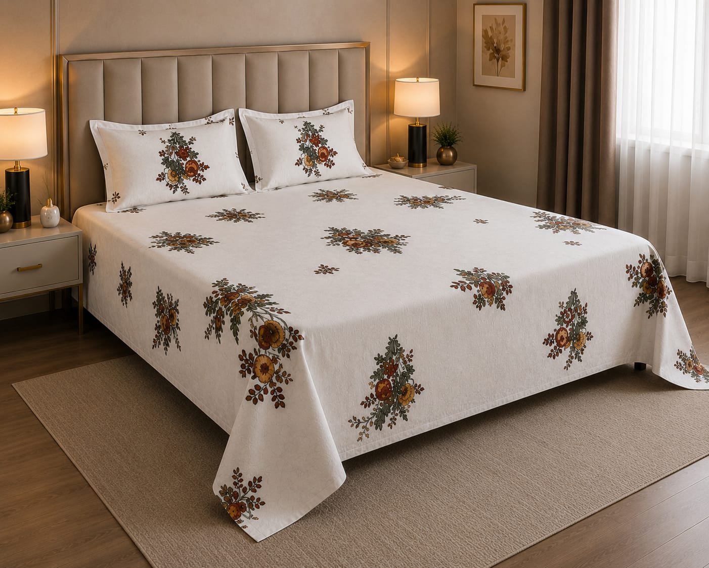 MOKSHAY Anokhi King Size Pure Cotton Bedsheet Set | 100 × 108 Inches