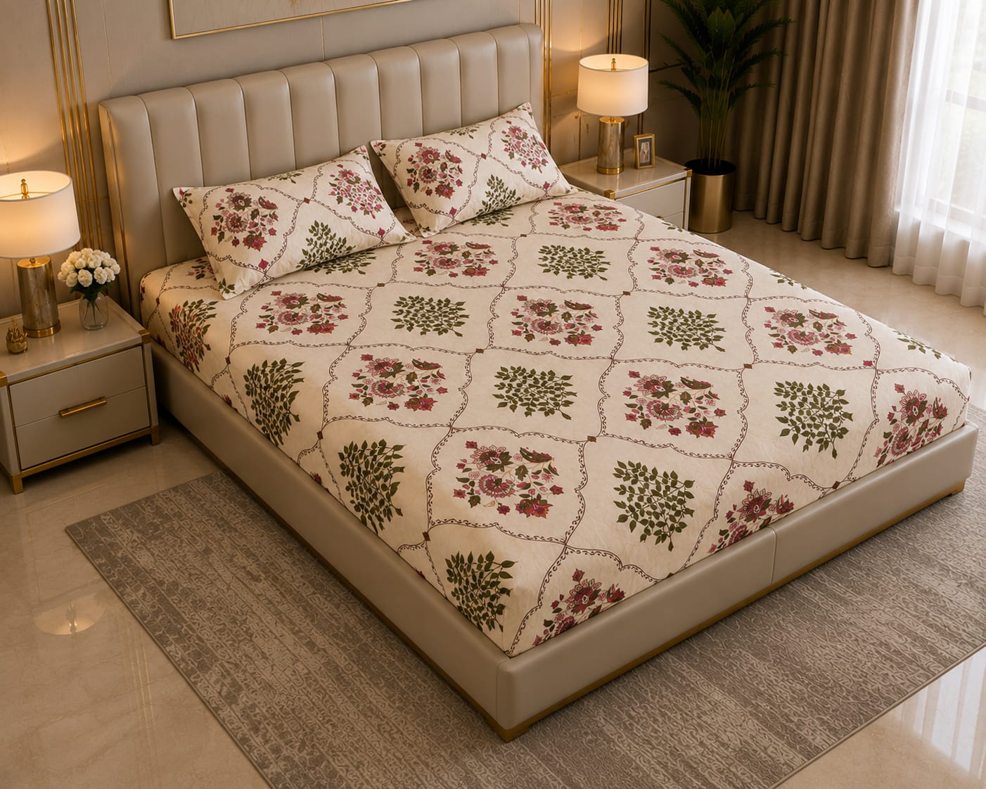 MOKSHAY Anokhi King Size Pure Cotton Bedsheet Set | 100 × 108 Inches