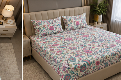 MOKSHAY Anokhi King Size Pure Cotton Bedsheet Set | 100 × 108 Inches