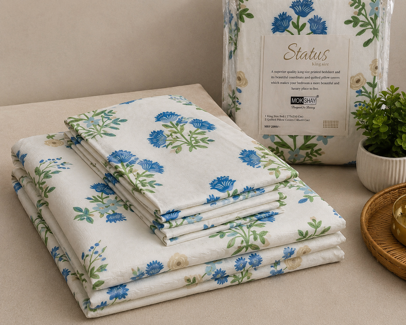 MOKSHAY Status King Quilted Premium King Size Bedsheet Set | 108 × 108 Inches