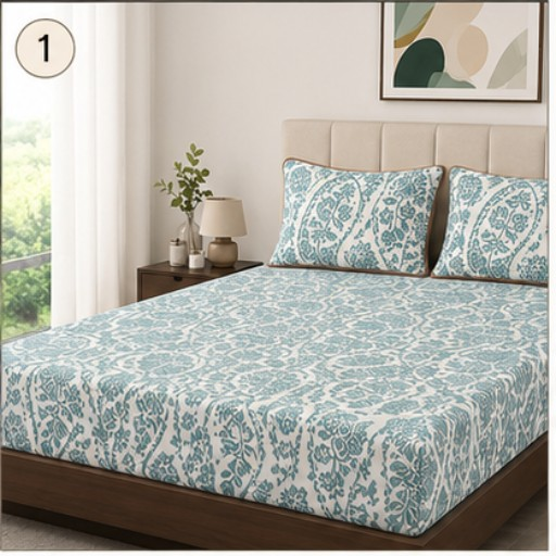 MOKSHAY Bedfit King Elastic Fitted Bedsheet Set | 72 × 78 × 9 Inches