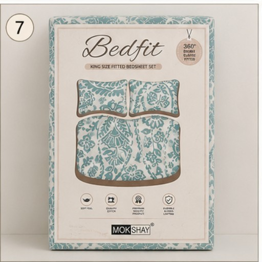 MOKSHAY Bedfit King Elastic Fitted Bedsheet Set | 72 × 78 × 9 Inches