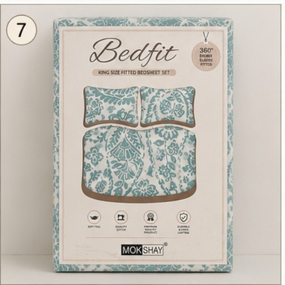 MOKSHAY Bedfit King Elastic Fitted Bedsheet Set | 72 × 78 × 9 Inches