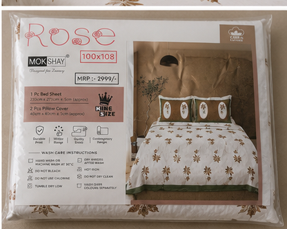 MOKSHAY Rose King 100% Pure Cotton Floral Bedsheet Set | 100 × 108 Inches