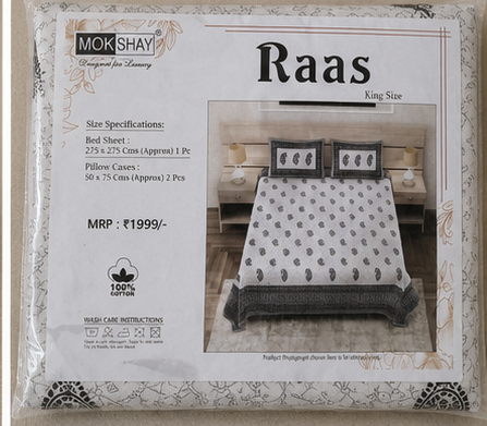 MOKSHAY Raas Jumbo King Pure Cotton Bedsheet Set | 108 × 108 Inches