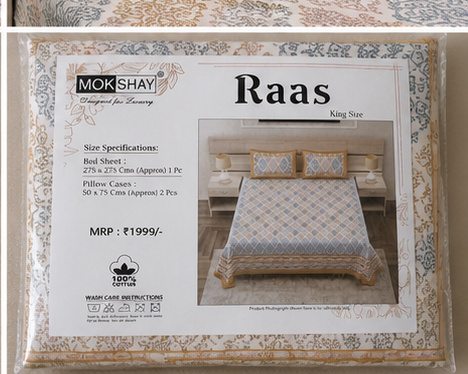 MOKSHAY Raas Jumbo King Pure Cotton Bedsheet Set | 108 × 108 Inches